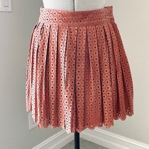 FOSSIL Women’s Leather Mini Skirt Fit-and-Flare - Pink - Scalloped/Lined - NWT